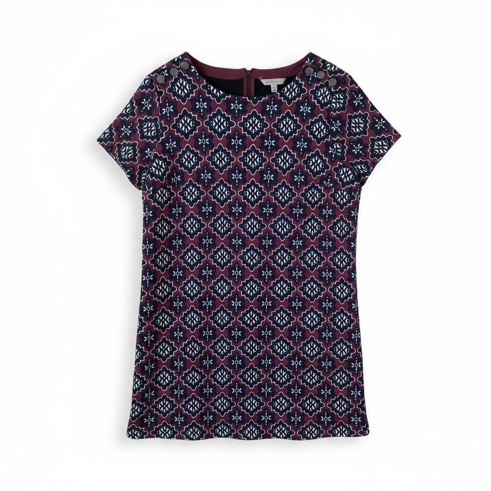 Loft Womens Jacquard Floral Print Dress Burgundy Blue Bohemian Summer Casual